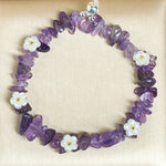 Buddha Stones Irregular Crystal Flower Design Amethyst White Crystal Balance Bracelet