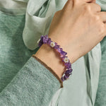 Buddha Stones Irregular Crystal Flower Design Amethyst White Crystal Balance Bracelet