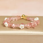 Buddha Stones Irregular Crystal Flower Design Amethyst White Crystal Balance Bracelet