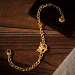 Buddha Stones 24k Gold Plated Brass Fox Design Heart Charm Chain Bracelet