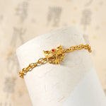 Buddha Stones 24k Gold Plated Brass Fox Design Heart Charm Chain Bracelet