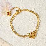Buddha Stones 24k Gold Plated Brass Fox Design Heart Charm Chain Bracelet