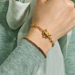 Buddha Stones 24k Gold Plated Brass Fox Design Heart Charm Chain Bracelet