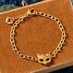 Buddha Stones 24k Gold Plated Brass Fox Design Heart Charm Chain Bracelet