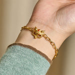 Buddha Stones 24k Gold Plated Brass Fox Design Heart Charm Chain Bracelet