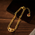 Buddha Stones 24k Gold Plated Brass Fox Design Heart Charm Chain Bracelet