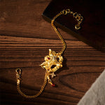 Buddha Stones 24k Gold Plated Brass Fox Mask Charm Tassel Chain Bracelet