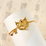 Buddha Stones 24k Gold Plated Brass Fox Mask Charm Tassel Chain Bracelet