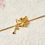 Buddha Stones 24k Gold Plated Brass Fox Mask Charm Tassel Chain Bracelet