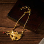 Buddha Stones 24k Gold Plated Brass Fox Mask Charm Tassel Chain Bracelet