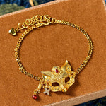 Buddha Stones 24k Gold Plated Brass Fox Mask Charm Tassel Chain Bracelet