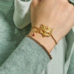 Buddha Stones 24k Gold Plated Brass Fox Mask Charm Tassel Chain Bracelet