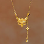 Buddha Stone 24k Gold Plated Brass Fox Flower Design Tassel Pendant Necklace