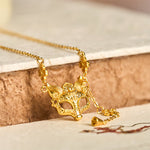 Buddha Stone 24k Gold Plated Brass Fox Flower Design Tassel Pendant Necklace