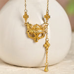 Buddha Stone 24k Gold Plated Brass Fox Flower Design Tassel Pendant Necklace
