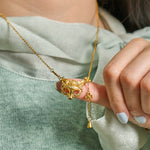 Buddha Stone 24k Gold Plated Brass Fox Flower Design Tassel Pendant Necklace