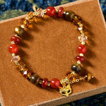 Buddha Stones Red Agate Tiger Eye Fox Charm Calm Beaded Bracelet