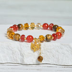 Buddha Stones Red Agate Tiger Eye Fox Charm Calm Beaded Bracelet