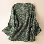 Buddha Stones Spring V-Neck Printed Floral Pattern Women's Long Sleeve Shirt