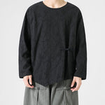 Buddha Stones Men's Chinese Frog-Button Plain Design Cotton Long Sleeve T-Shirt Zen Clothing