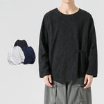 Buddha Stones Men's Chinese Frog-Button Plain Design Cotton Long Sleeve T-Shirt Zen Clothing