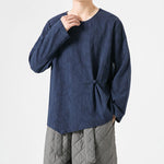 Buddha Stones Men's Chinese Frog-Button Plain Design Cotton Long Sleeve T-Shirt Zen Clothing