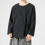 Buddha Stones Men's Chinese Frog-Button Plain Design Cotton Long Sleeve T-Shirt Zen Clothing