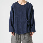 Buddha Stones Men's Chinese Frog-Button Plain Design Cotton Long Sleeve T-Shirt Zen Clothing