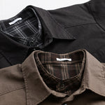 Buddha Stones Spring Plaid Pattern Fake Two-piece Long Sleeve Men's Cotton Jacket With Pocket