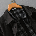 Buddha Stones Spring Plaid Pattern Fake Two-piece Long Sleeve Men's Cotton Jacket With Pocket