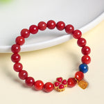 Buddha Stones Four Leaf Clover Flower Gourd South Red Agate White Agate Positive Beaded Bracelet