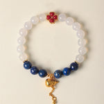 Buddha Stones Four Leaf Clover Flower Gourd South Red Agate White Agate Positive Beaded Bracelet