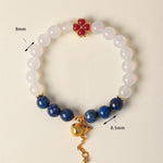 Buddha Stones Four Leaf Clover Flower Gourd South Red Agate White Agate Positive Beaded Bracelet