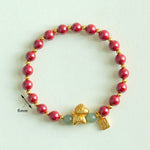 Buddha Stones Chinese Zodiac Year of the Horse Fu Character Cinnabar Hetian Jade Blessing Bracelet