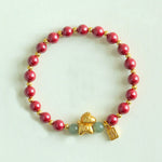 Buddha Stones Chinese Zodiac Year of the Horse Fu Character Cinnabar Hetian Jade Blessing Bracelet
