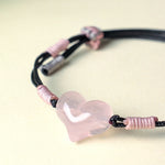 Buddha Stones Natural Heart Charm Pink Crystal Braided String Warmth Bracelet