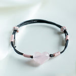 Buddha Stones Natural Heart Charm Pink Crystal Braided String Warmth Bracelet