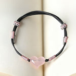 Buddha Stones Natural Heart Charm Pink Crystal Braided String Warmth Bracelet