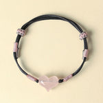 Buddha Stones Natural Heart Charm Pink Crystal Braided String Warmth Bracelet