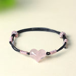 Buddha Stones Natural Heart Charm Pink Crystal Braided String Warmth Bracelet