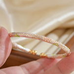 Buddha Stones Copper Handmade Enamel Flower Open Luck Bracelet Bangle