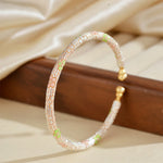 Buddha Stones Copper Handmade Enamel Flower Open Luck Bracelet Bangle