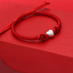 Buddha Stones 999 Sterling Silver 3D Heart Design Red String Connection Bracelet
