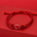 Buddha Stones 999 Sterling Silver 3D Heart Design Red String Connection Bracelet