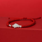 Buddha Stones 999 Sterling Silver Koi Fish Design 990 Sterling Silver Bead Red String Luck Bracelet