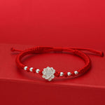 Buddha Stones 999 Sterling Silver Lotus Symbol 990 Sterling Silver Bead Red String Luck Bracelet