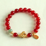 Buddha Stones Year Of The Horse Hetian Jade Black Obsidian Red Agate Strength Bracelet