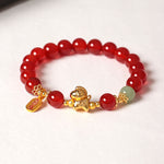 Buddha Stones Year Of The Horse Hetian Jade Black Obsidian Red Agate Strength Bracelet