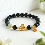 Buddha Stones Year Of The Horse Hetian Jade Black Obsidian Red Agate Strength Bracelet