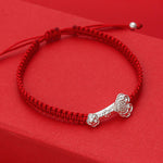 Buddha Stones 999 Sterling Silver Ruyi Fu Character Luck Red String Connection Braided Bracelet